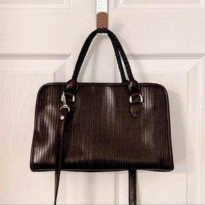Marlo Vintage Dark BrownLeather Handbag with Woven Handles and Gold Hardware